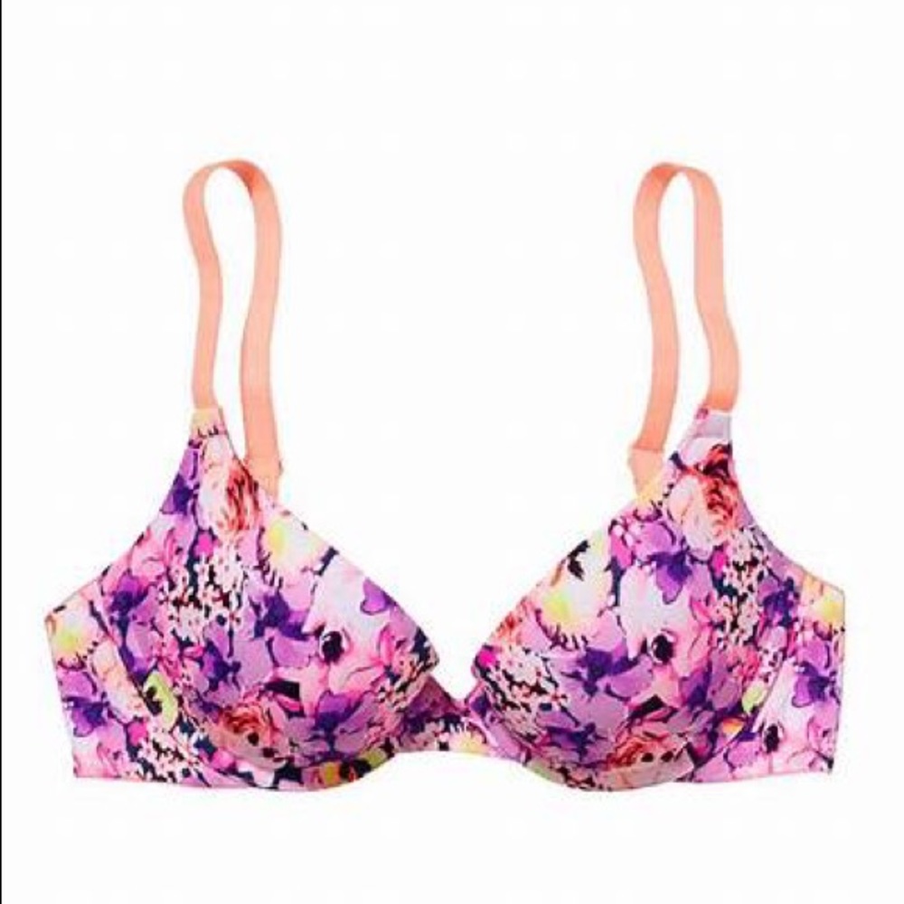🆕 Victoria’s Secret PINK purple floral t-strap padded bra 34A